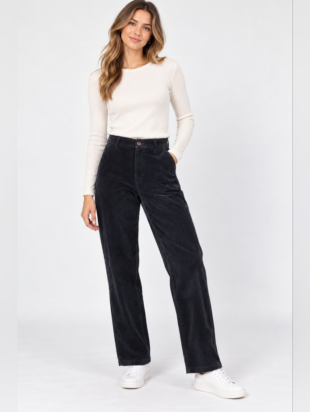 Women's Black Wide-Leg Corduroy Pants